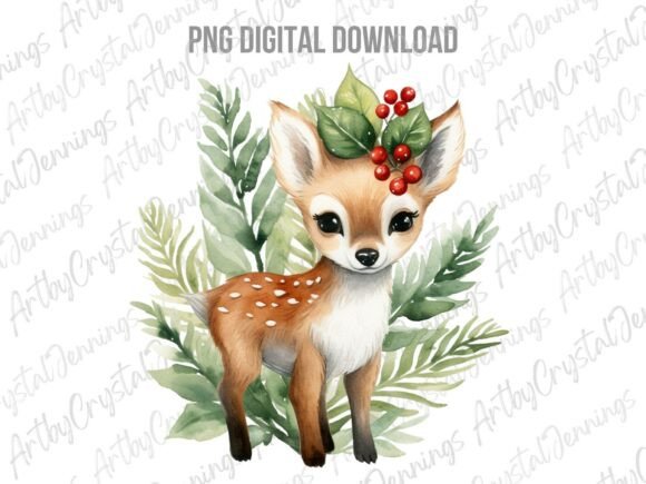 Download Cute Watercolor Christmas Reindeer PNG - Png Collection