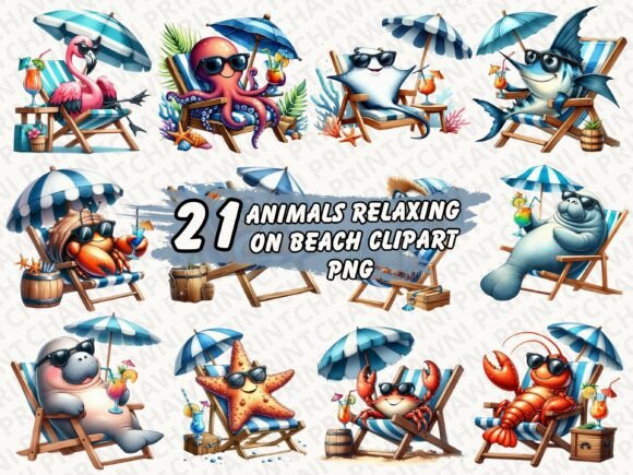 Download Animals Relaxing on Beach Clipart PNG - Png Collection