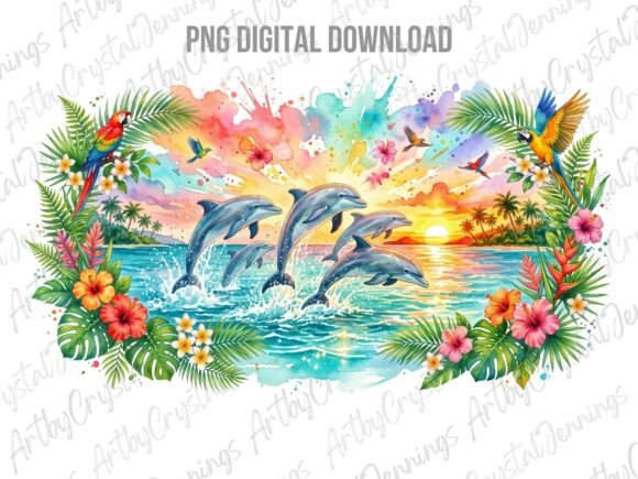 Download Tropical Dolphin Watercolor PNG - Png Collection