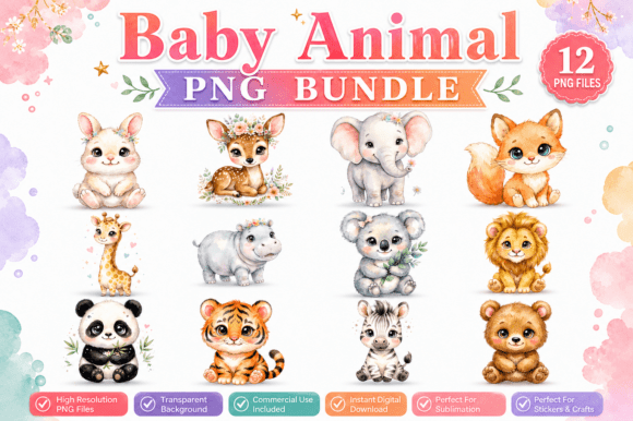 Download Cute Baby Animal PNG Watercolor Clipart - Png Collection