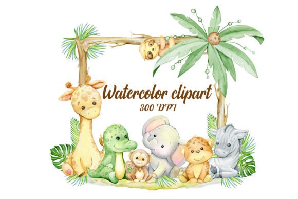 Download Baby Safari Animals PNG, Frame. Watercol - Png Collection