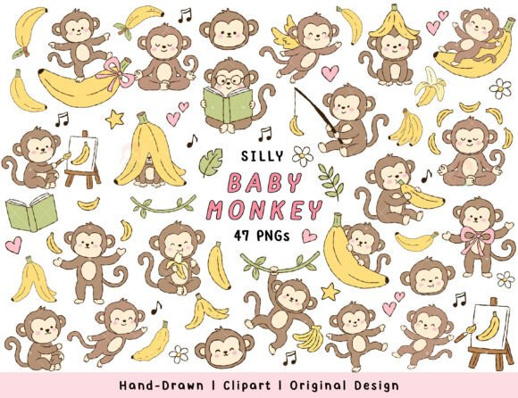 Download Kawaii Baby Monkey Clipart PNG Bundle - Png Collection
