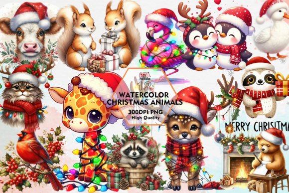 Download Watercolor Christmas Animals Clipart PNG - Png Collection