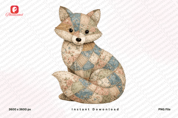 Download Vintage Patchwork Fox PNG - Png Collection