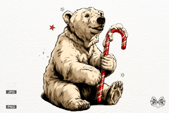 Download Vintage Polar Bear &amp; a Candy Cane Png - Png Collection
