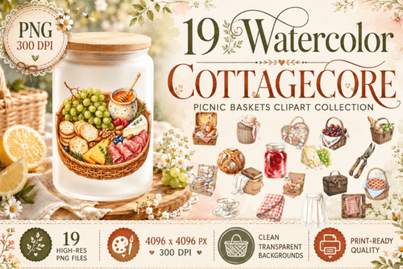Download Cottagecore Picnic Basket Clipart PNG - Png Collection