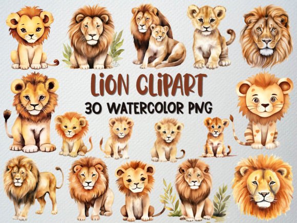 Download Watercolor Lion Clipart Set, 30 PNG - Png Collection