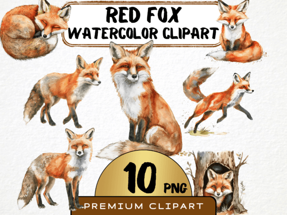 Download Watercolor Fox Clipart Bundle 10 PNG - Png Collection