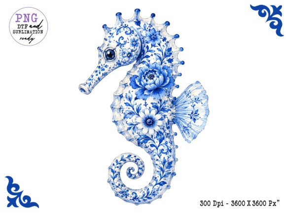 Download Chinoiserie Ocean Floral Seahorse PNG - Png Collection