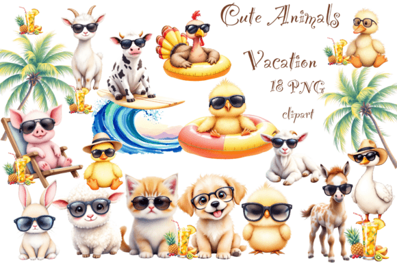 Download Cute Animals Vacation Clipart,PNG - Png Collection