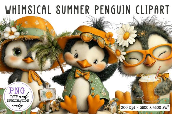 Download Whimsical Summer Penguin Clipart PNG - Png Collection