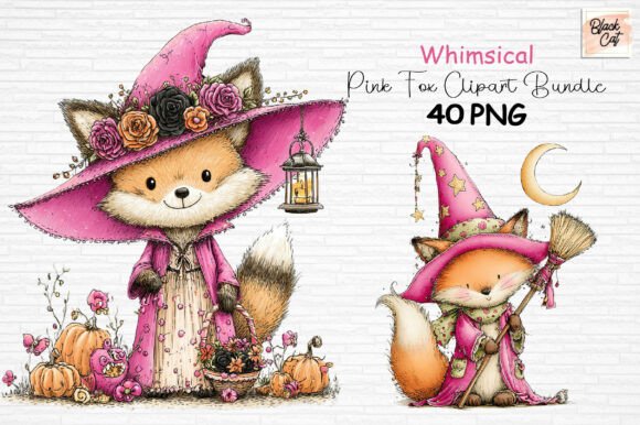 Download Whimsical Pink Fox Clipart Bundle PNG - Png Collection