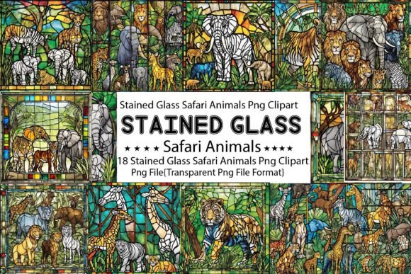 Download Stained Glass Safari Animals PNG Bundle - Png Collection