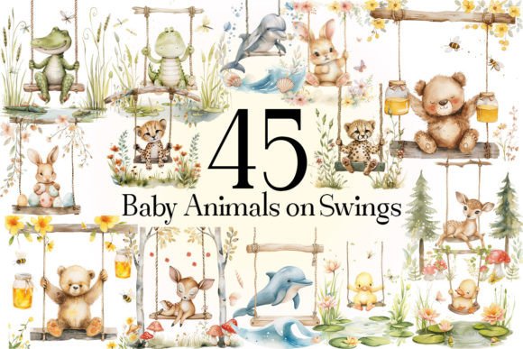 Download Baby Animals on Swings PNG - Png Collection