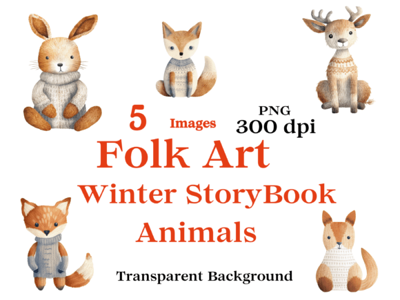 Download Folk Art Watercolor Winter Animals 5 PNG - Png Collection