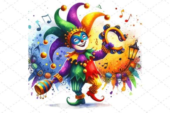 Download Watercolor Mardi Gras Jester Clipart PNG - Png Collection