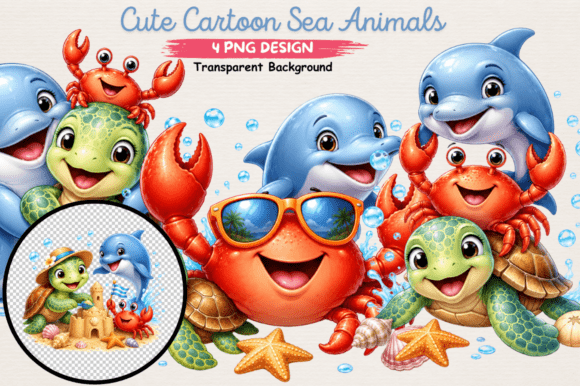 Download Cute Cartoon Sea Animals Clipart Png - Png Collection