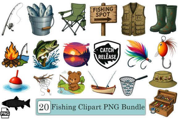 Download Cute Fishing Clipart PNG Bundle - Png Collection