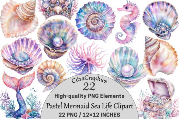 Download Pastel Mermaid Sea Life Clipart PNG. - Png Collection
