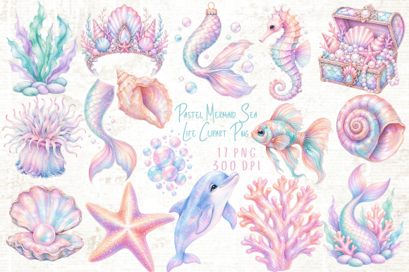 Download Pastel Mermaid Sea Life Clipart PNG - Png Collection