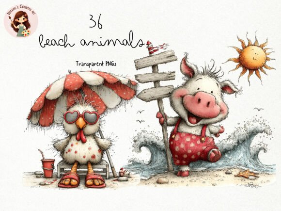 Download Beach Farm Animals PNG Clipart Set - Png Collection