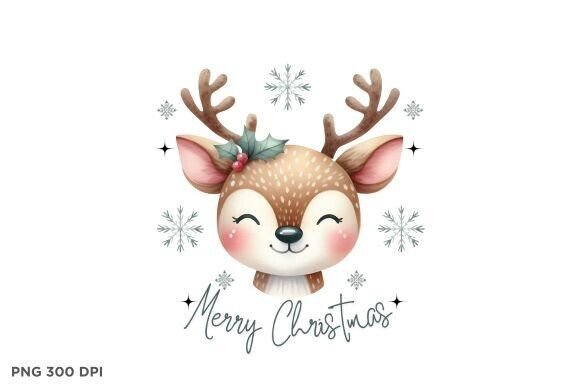 Download Cute Watercolor Christmas Reindeer Png - Png Collection