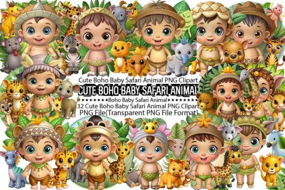Download Cute Boho Baby Safari Animals PNG - Png Collection