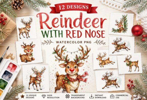 Download Watercolor Rudolph Reindeer PNG Clipart - Png Collection