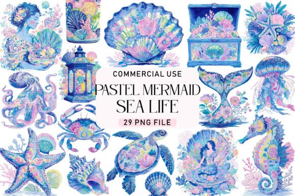 Download Pastel Mermaid Sea Life Clipart PNG - Png Collection