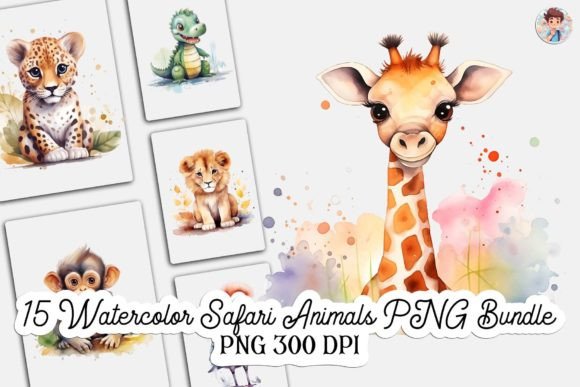 Download 15 Watercolor Safari Animals PNG Bundle - Png Collection