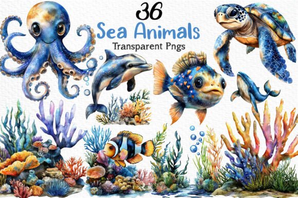 Download Watercolor Sea Animals Clipart Png - Png Collection