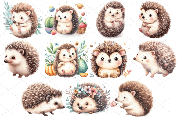 Download 11 Cute Watercolor Hedgehog PNG Bundle - Png Collection