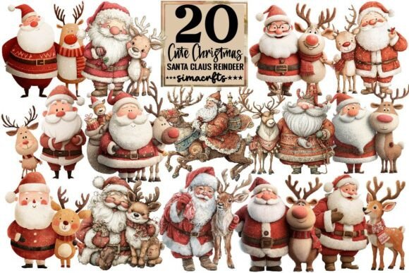 Download Cute Christmas Santa Claus Reindeer PNG - Png Collection