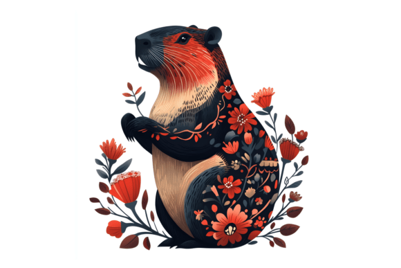 Download Folk Art Beaver Floral Art Print PNG - Png Collection