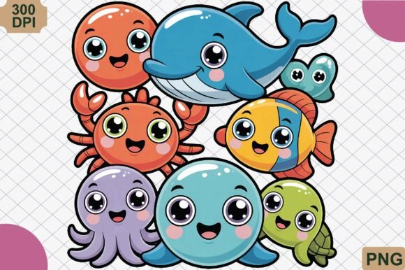 Download Cute Ocean Animals Set PNG - Png Collection