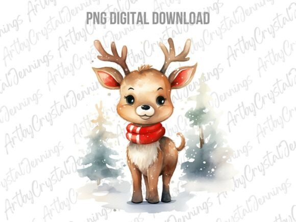 Download Cute Watercolor Christmas Reindeer PNG - Png Collection