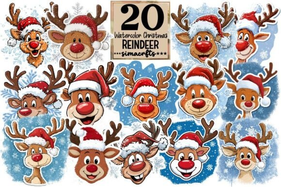 Download Watercolor Christmas Reindeer PNG Bundle - Png Collection